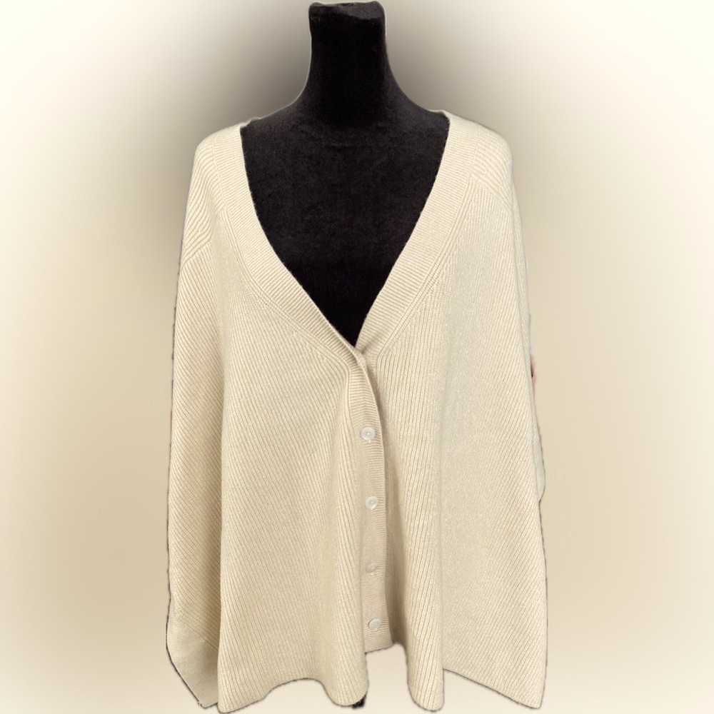 Talbots Cream Knit Button-Front Poncho